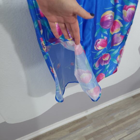 Vintage Village Fair Robe Nightgown Womens Medium Midi Blue Floral Zip P… - Picture 6 of 11